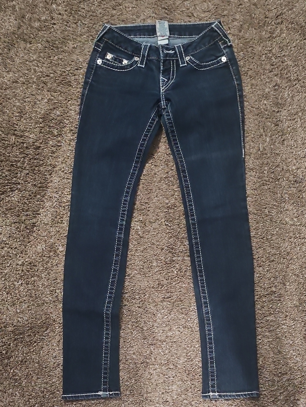 True Religion Dark Indigo Skinny Jeans with Contrast Stitching